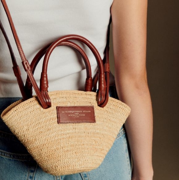 Sezane Handbags - SEZANE JUSTINE MINI BASKET BAG - NATURAL RAFFIA CROSSBODY BAG